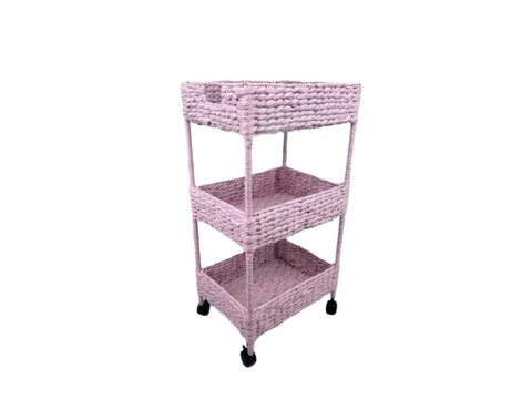 Handcrafted Pink Water Hyacinth 3-Tier Rolling Nursery Caddy